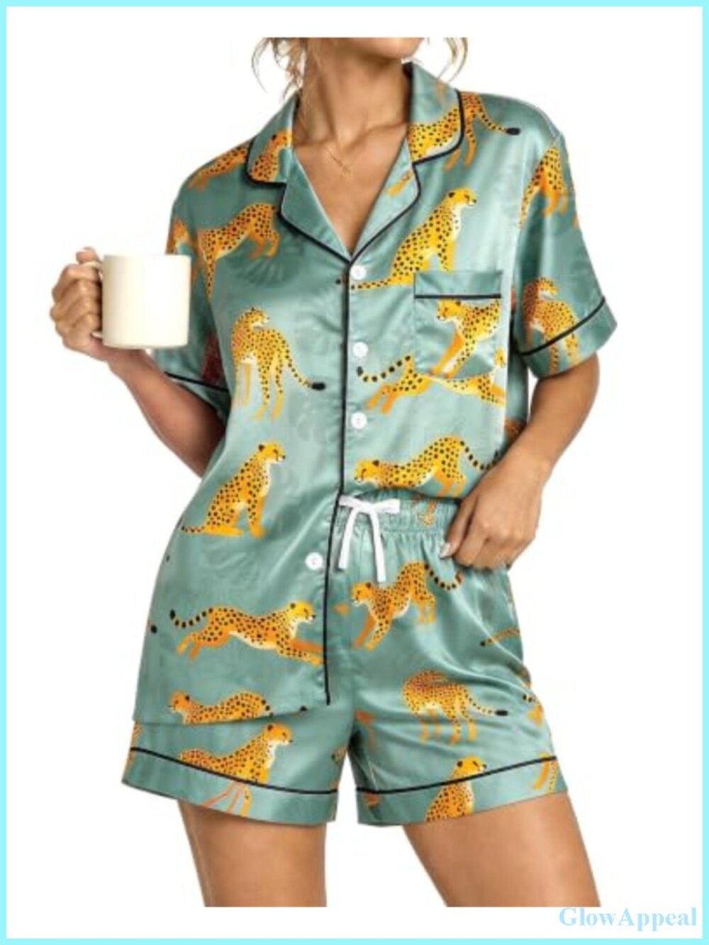Women's Silk Pajama Set Short Sleeve Button Down Notch Collar Satin 2 Piece